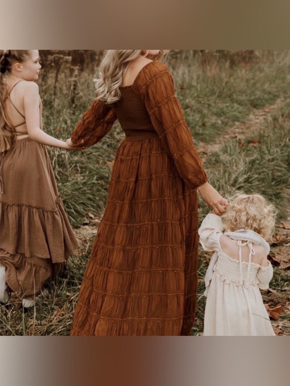 Bohemian Smocked Maxi Dress in Brown NWT by Indie Blue